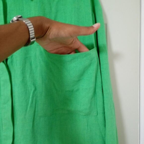 OSOS DESIGN Linen Blend Sz 24 Curve Lime Green Longsleeve  Blouse Womens Top - Picture 4 of 12